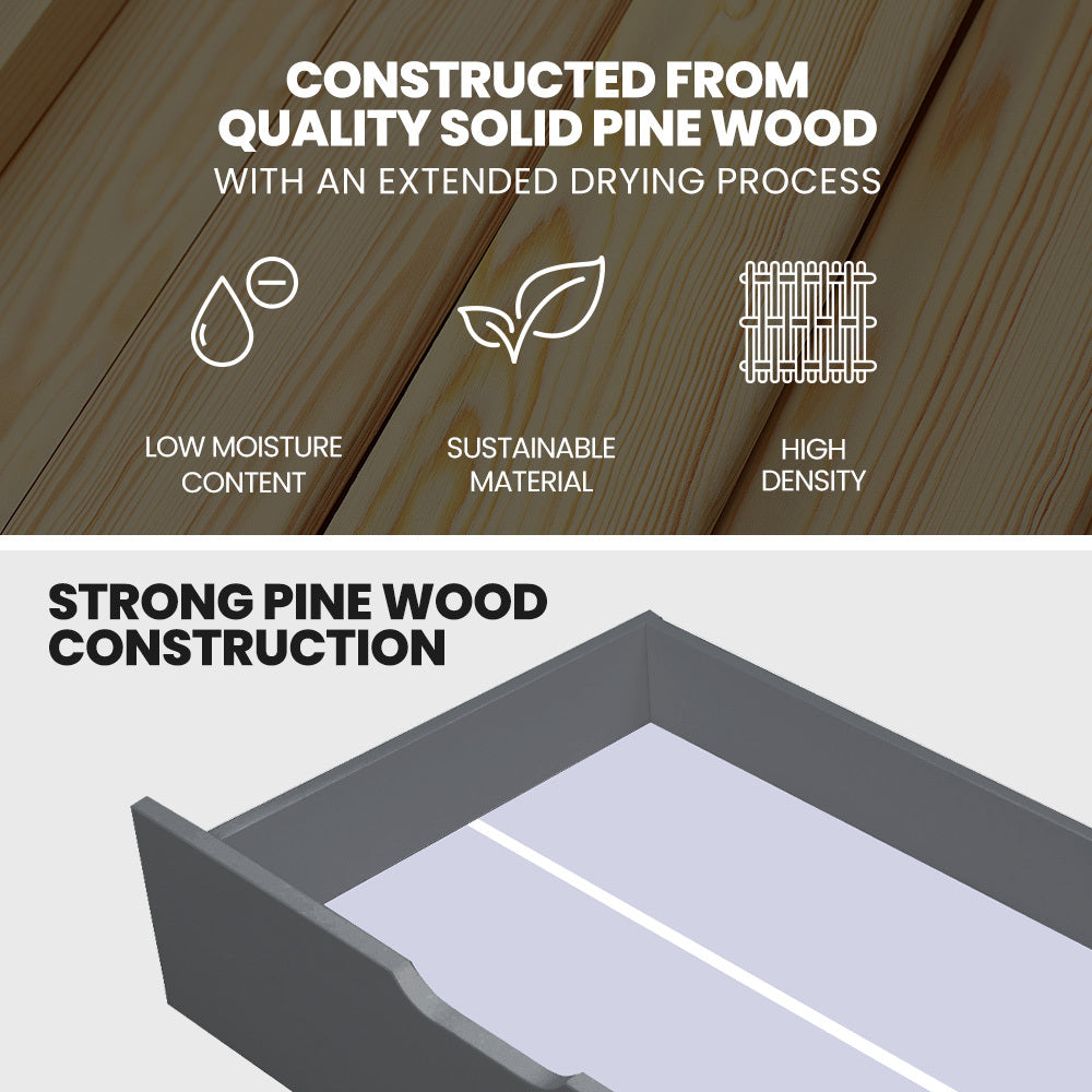 Kingston Slumber Trundle Storage Under Bunk Bed Drawers, 2 Pieces, Grey 3