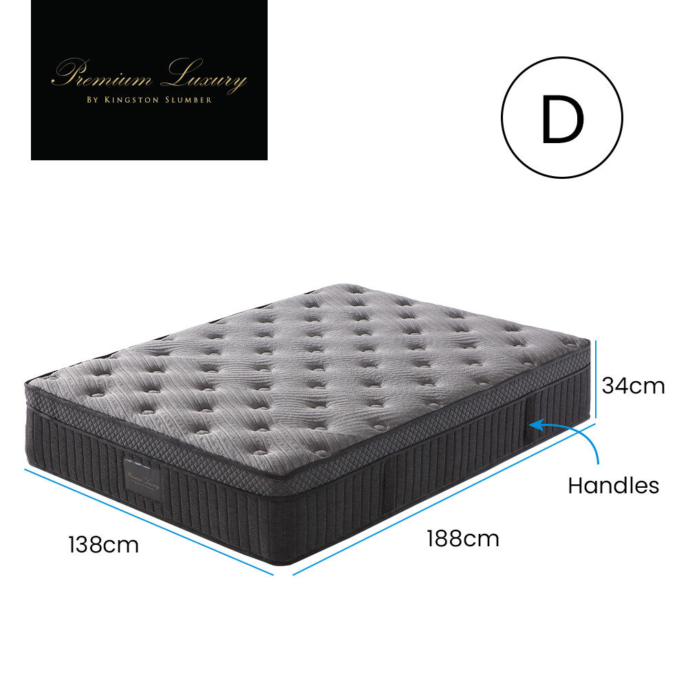 KINGSTON SLUMBER Premium Luxury 34cm Double Mattress, Medium-Firm, Natural Latex Layer, Euro Top, 7-Zone Pocket Spring 10