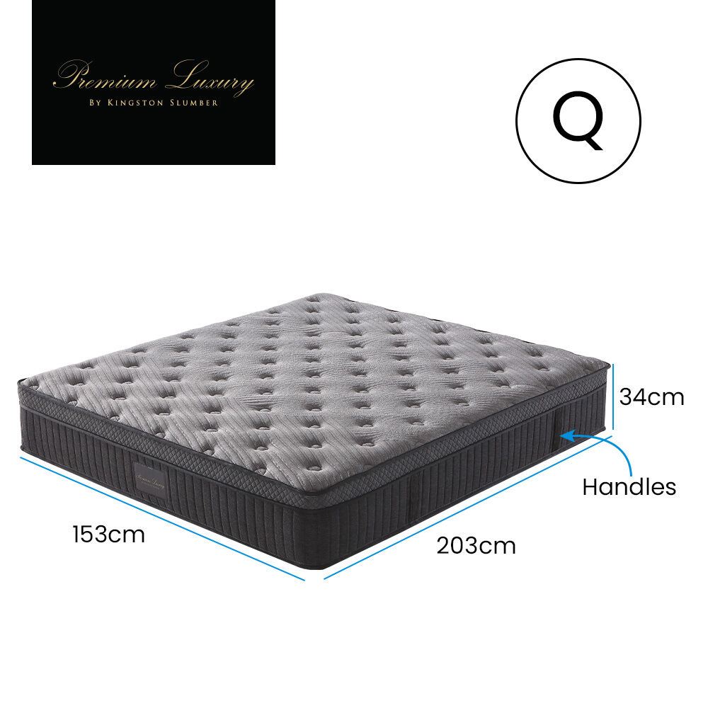 KINGSTON SLUMBER Premium Luxury 34cm Queen Mattress, Medium-Firm, Natural Latex Layer, Euro Top, 7-Zone Pocket Spring 10
