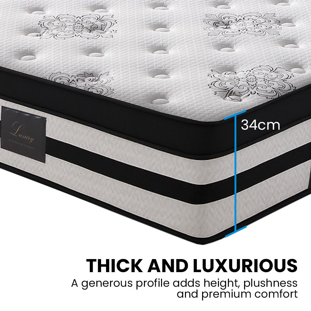 KINGSTON SLUMBER Luxury 34cm King Single Mattress, Medium Firm, Euro Top, 5-Zone Pocket Spring Foam 11