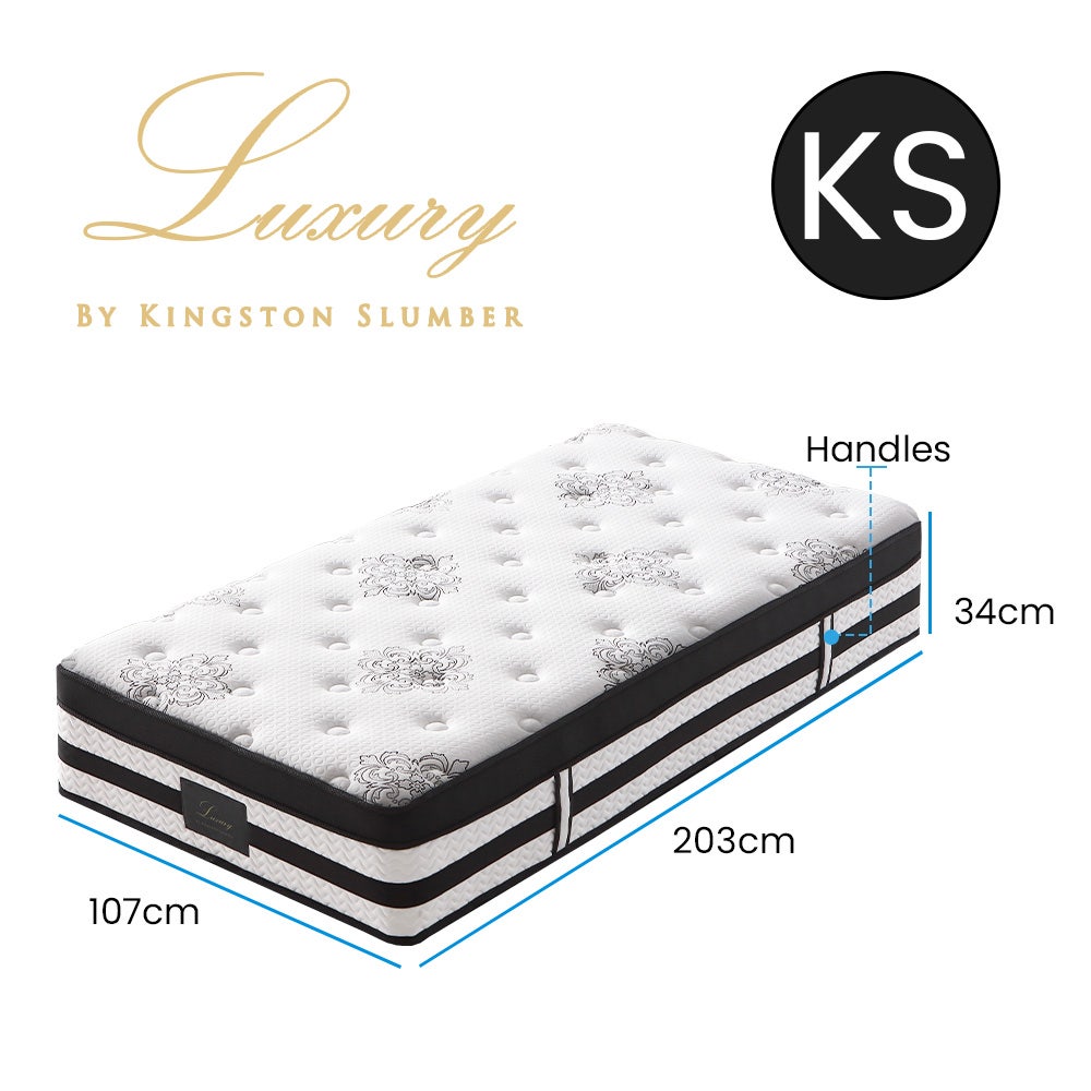 KINGSTON SLUMBER Luxury 34cm King Single Mattress, Medium Firm, Euro Top, 5-Zone Pocket Spring Foam 14