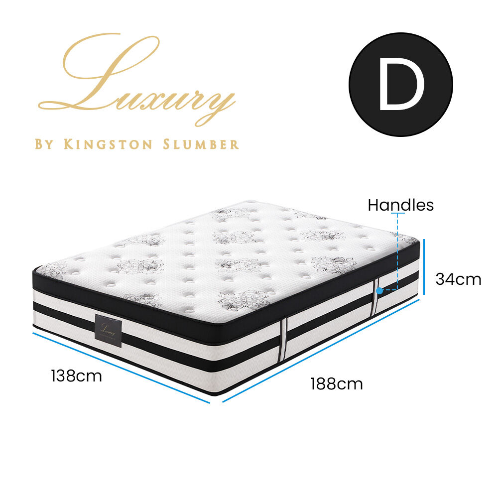 KINGSTON SLUMBER Luxury 34cm Double Mattress, Medium Firm, Euro Top, 5-Zone Pocket Spring Foam 10