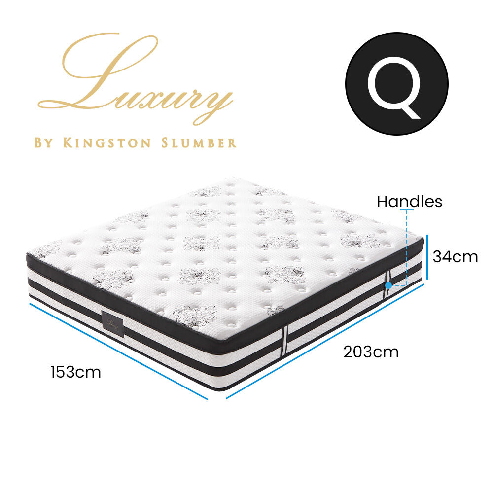 KINGSTON SLUMBER Luxury 34cm Queen Mattress, Medium Firm, Euro Top, 5-Zone Pocket Spring Foam 10