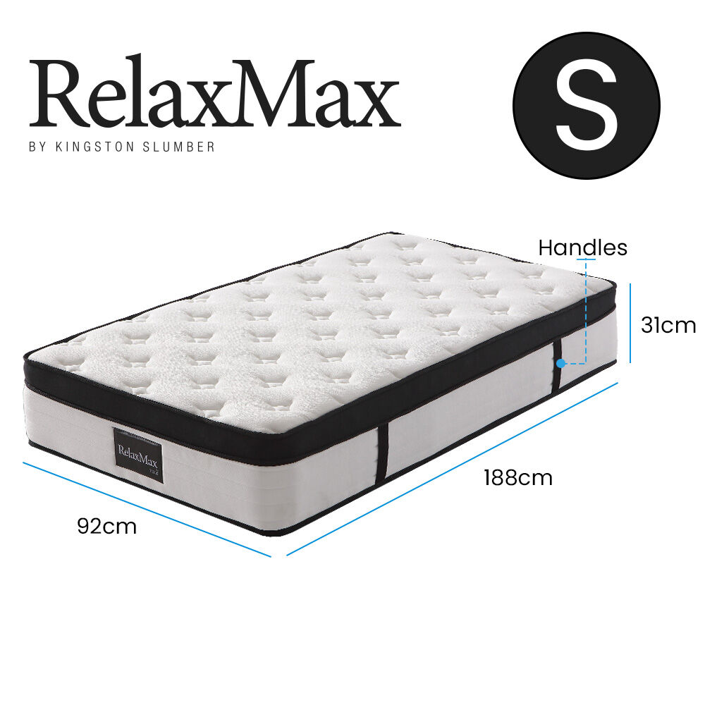 KINGSTON SLUMBER RelaxMax 31cm Single Mattress, Medium, Euro Top, 5-Zone, Pocket Spring, Knitted Fabric 10