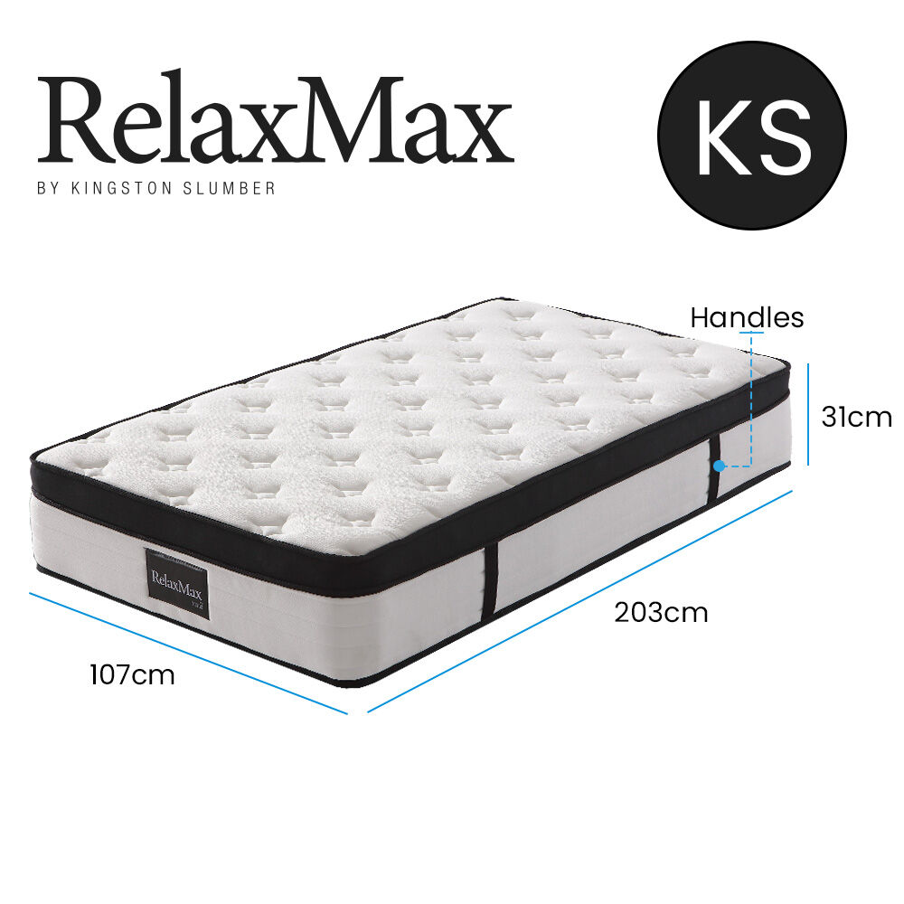 KINGSTON SLUMBER RelaxMax 31cm King Single Mattress, Medium, Euro Top, 5-Zone, Pocket Spring, Knitted Fabric 10