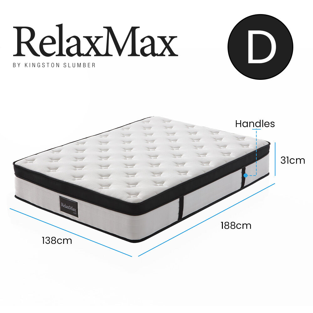 KINGSTON SLUMBER RelaxMax 31cm Double Mattress, Medium, Euro Top, 5-Zone, Pocket Spring, Knitted Fabric 10