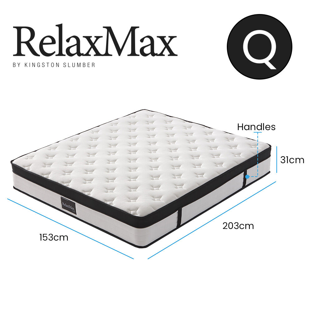 KINGSTON SLUMBER RelaxMax 31cm Queen Mattress, Medium, Euro Top, 5-Zone, Pocket Spring, Knitted Fabric 10