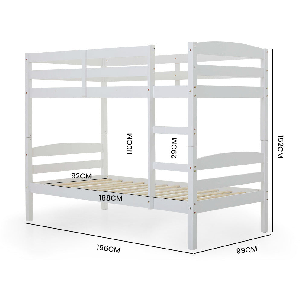 KINGSTON SLUMBER Single Bunk Bed Frame, Solid Pine 2-in-1 Modular Design, White 10
