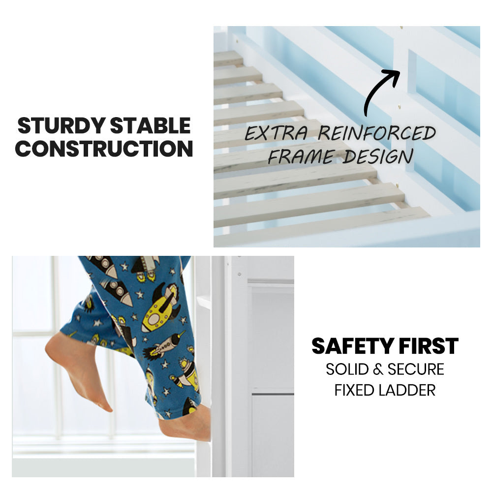 KINGSTON SLUMBER Single Bunk Bed Frame, Solid Pine 2-in-1 Modular Design, White 7