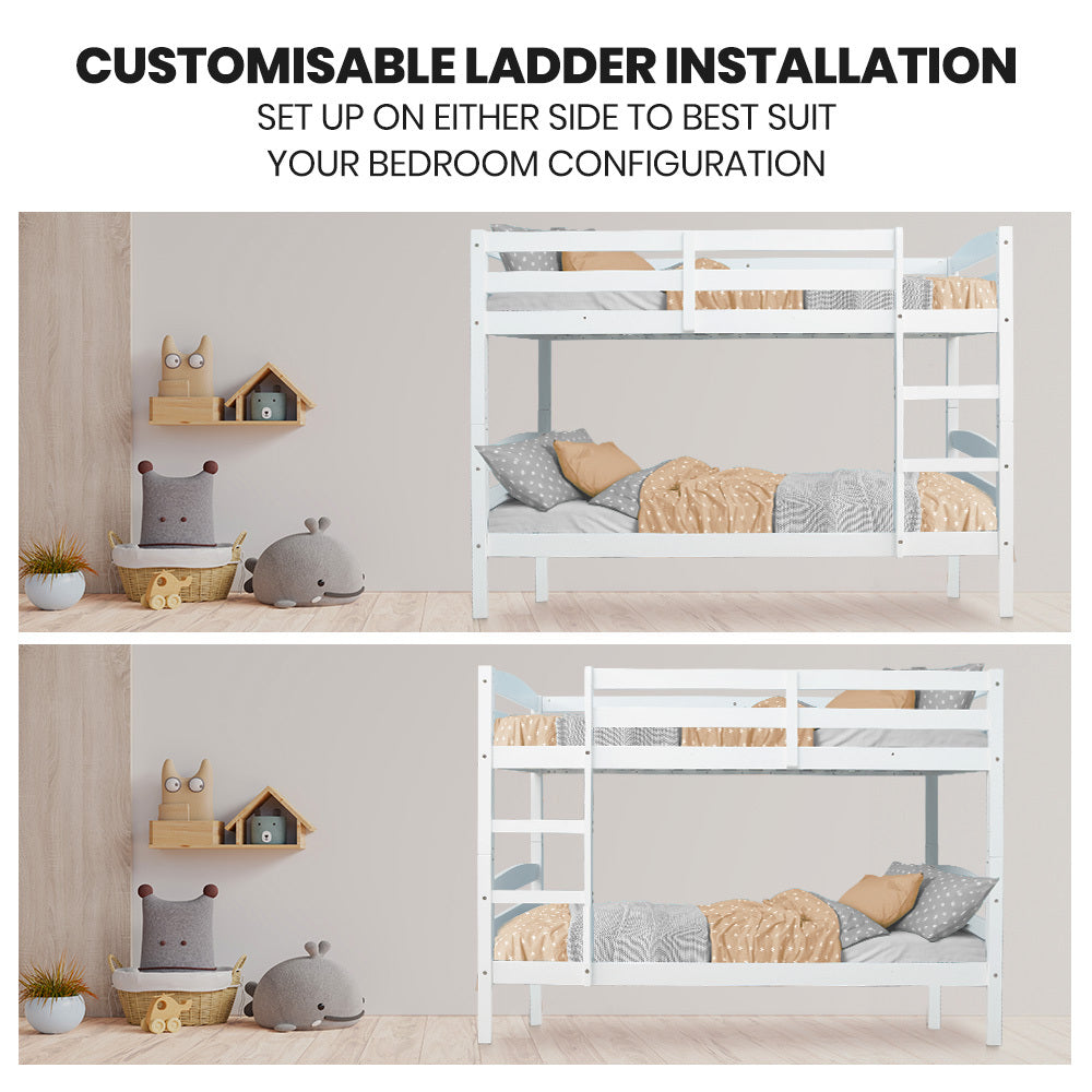 KINGSTON SLUMBER Single Bunk Bed Frame, Solid Pine 2-in-1 Modular Design, White 8