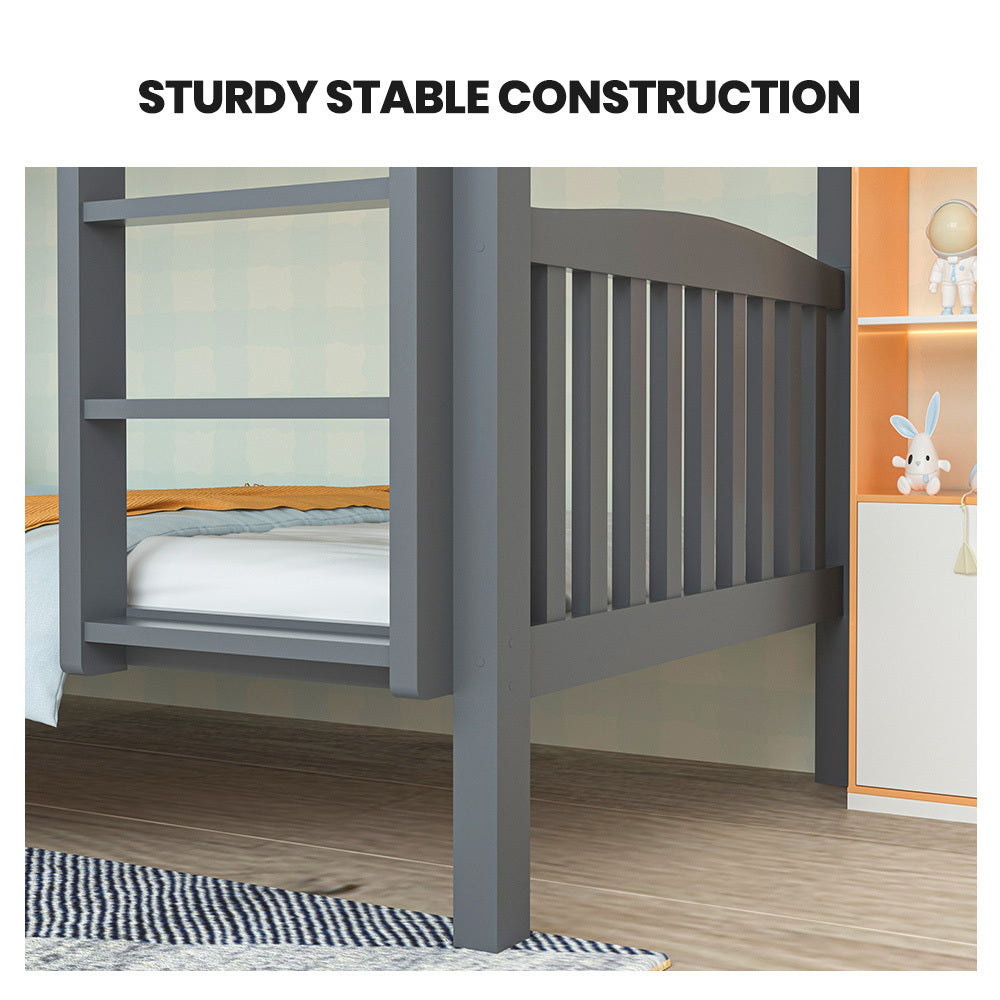 Kingston Slumber Single Bunk Bed Frame Solid Pine Wood Timber, Modular Design, Grey 5