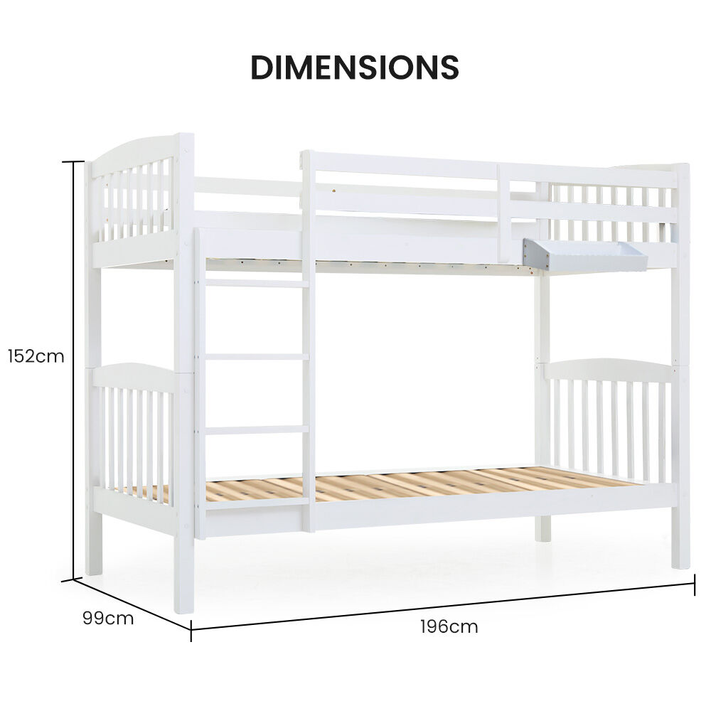 Kingston Slumber Wooden Kids Bunk Bed Frame, with Modular Design that can convert to 2 Single, White 10