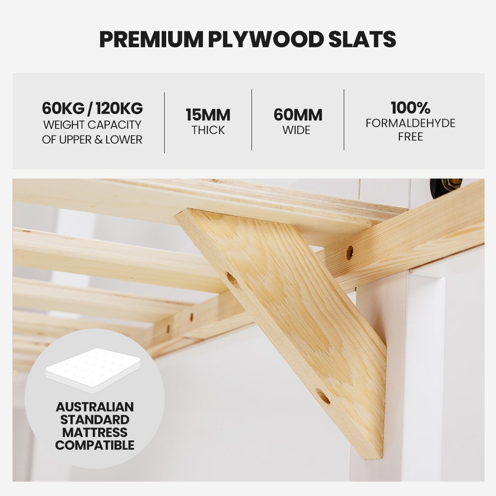 Kingston Slumber Wooden Kids Bunk Bed Frame, with Modular Design that can convert to 2 Single, White 3