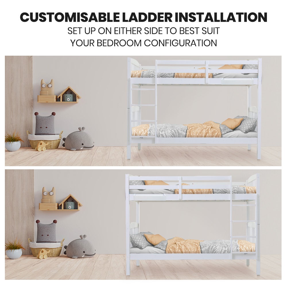 Kingston Slumber Wooden Kids Bunk Bed Frame, with Modular Design that can convert to 2 Single, White 8