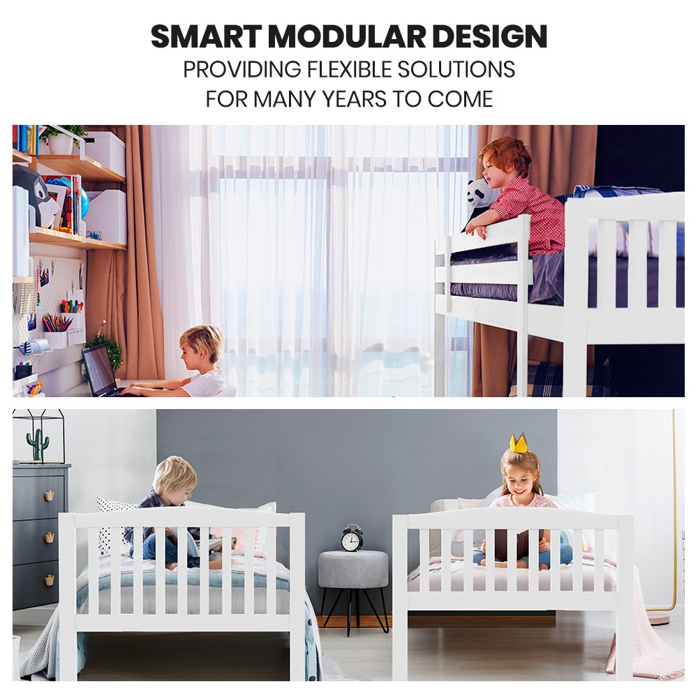 Kingston Slumber Wooden Kids Bunk Bed Frame, with Modular Design that can convert to 2 Single, White 9