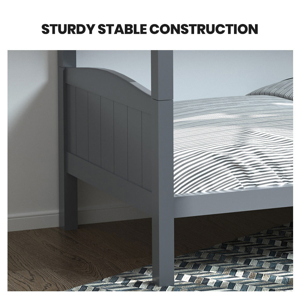 KINGSTON SLUMBER Single Bunk Bed Frame, Solid Pine 2-in-1 Modular Design Convert to 2 Single Beds, Grey 5