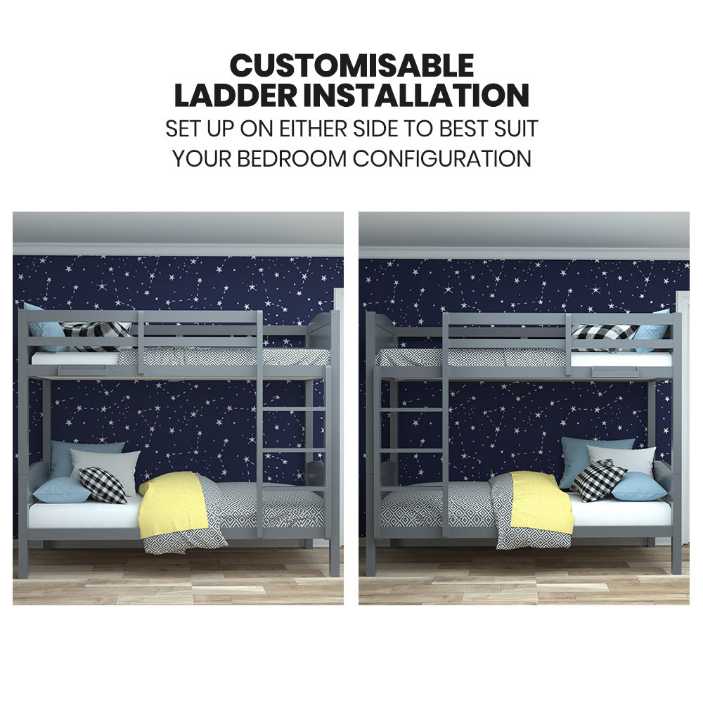 KINGSTON SLUMBER Single Bunk Bed Frame, Solid Pine 2-in-1 Modular Design Convert to 2 Single Beds, Grey 7