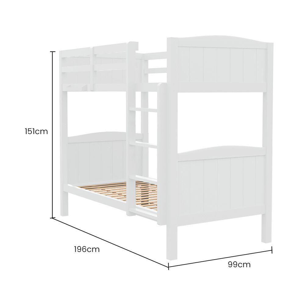 Kingston Slumber Single Bunk Bed Frame Solid Pine Wood Timber, Modular Design, White 10