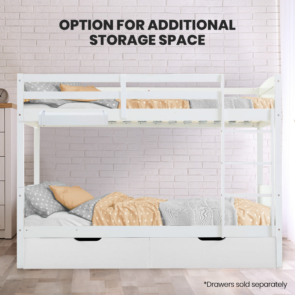 Kingston Slumber Single Bunk Bed Frame Solid Pine Wood Timber, Modular Design, White 6