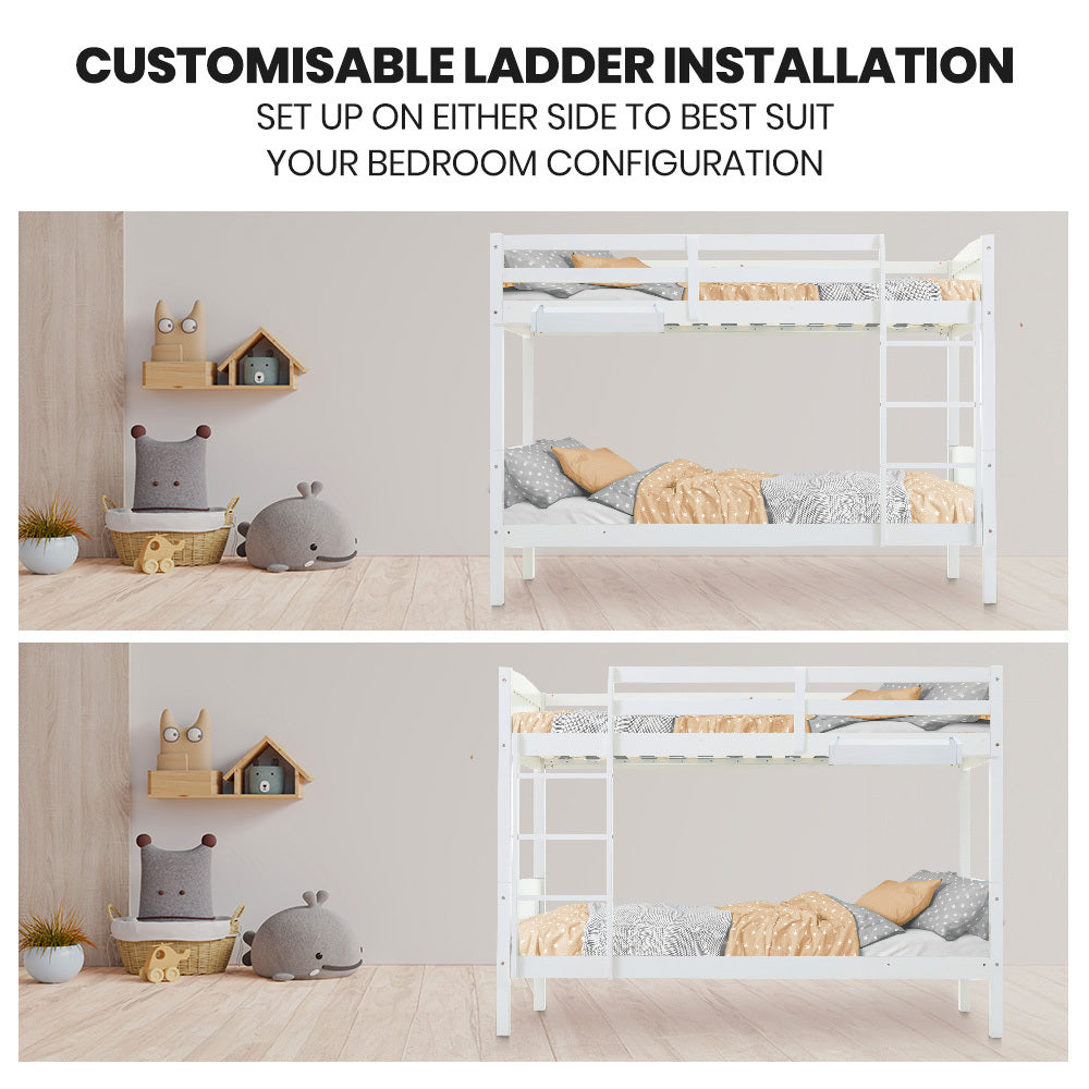 Kingston Slumber Single Bunk Bed Frame Solid Pine Wood Timber, Modular Design, White 8