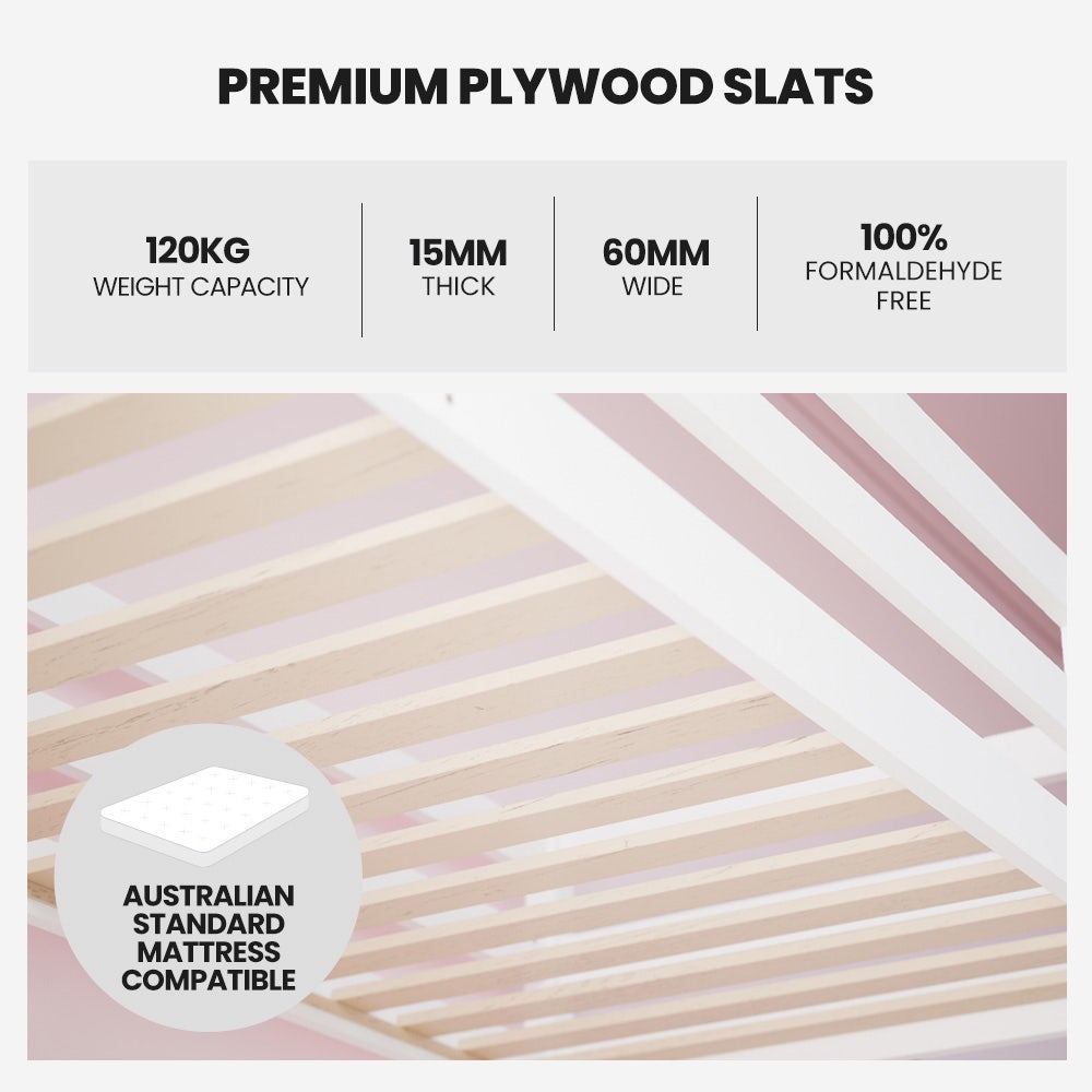 KINGSTON SLUMBER Wooden Kids Single Loft Bed Frame with Desk - White 4