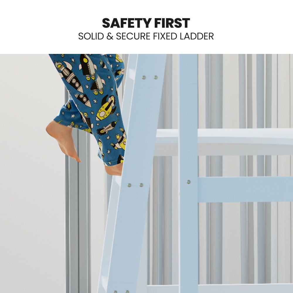 KINGSTON SLUMBER Wooden Kids Single Loft Bed Frame with Desk - White 9