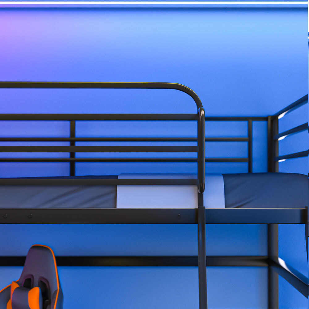 Gaming Loft Bed with Desk, Steel Metal Frame, Space Saving Design, for Single Mattress, Matte Dark Grey 6