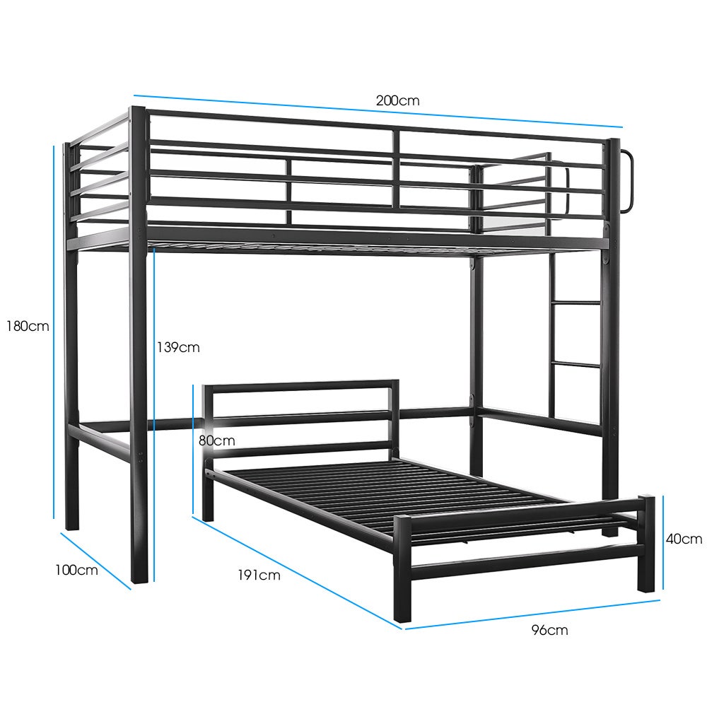 KINGSTON SLUMBER Single Loft Bed And Single Underbed, Multifunctional, Space Saving with Fixed Ladder, Matte Dark Grey 7