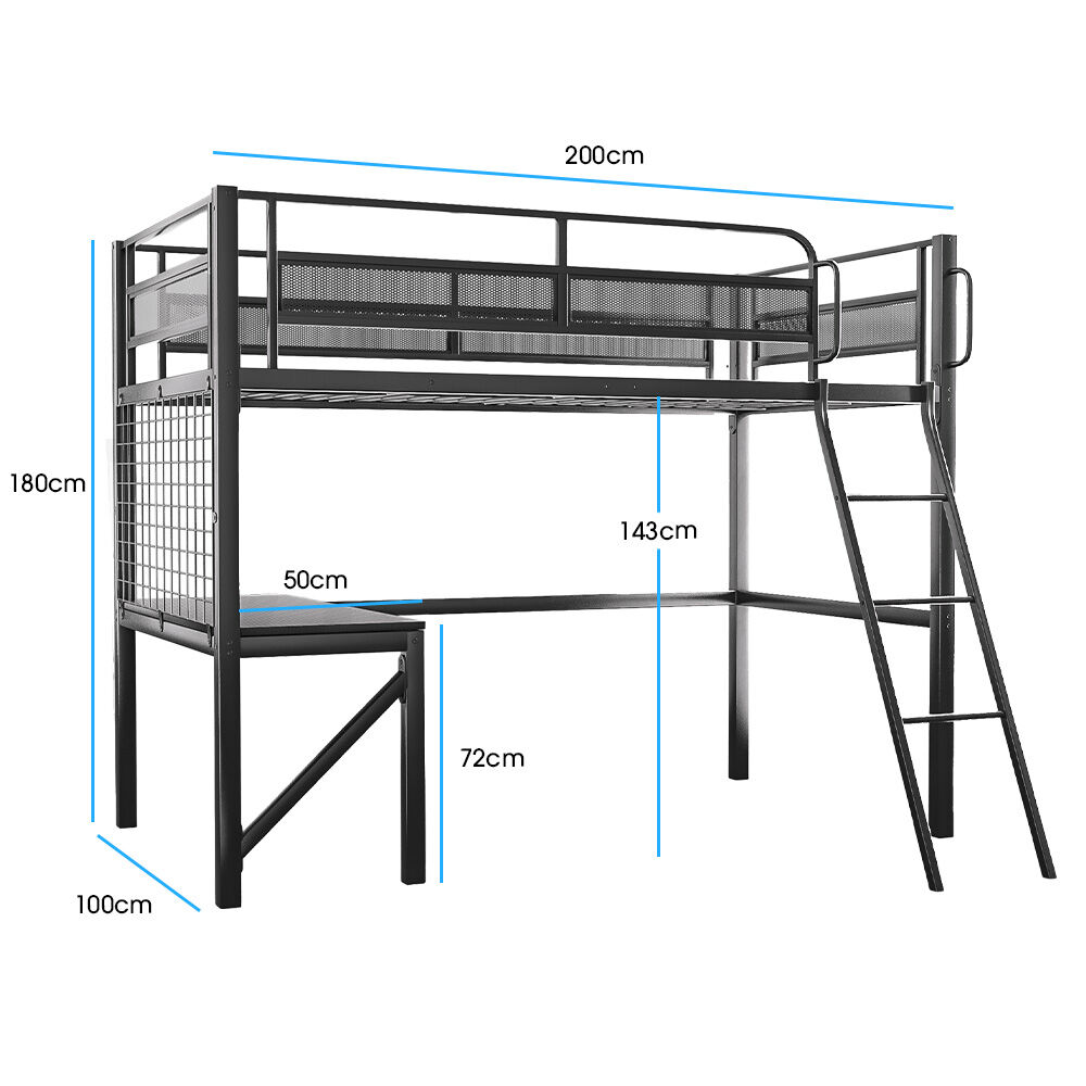 Gaming Loft Bed with Desk, Gridwall, Steel Metal Frame, Space Saving Design, for Single Mattress, Matte Dark Grey 8