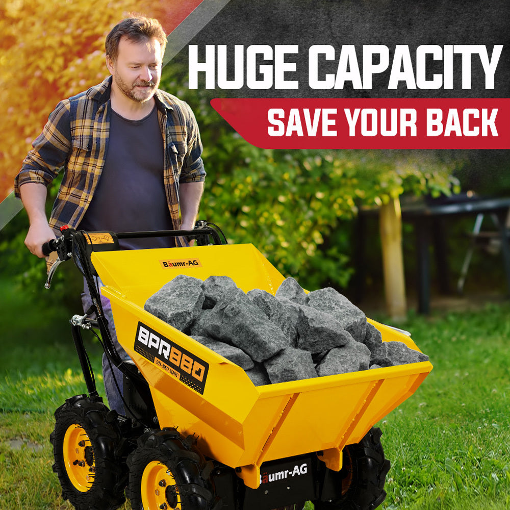 Baumr-AG Power Wheelbarrow Motorized Mini Petrol Powered Wheel Barrow Self Dump 3