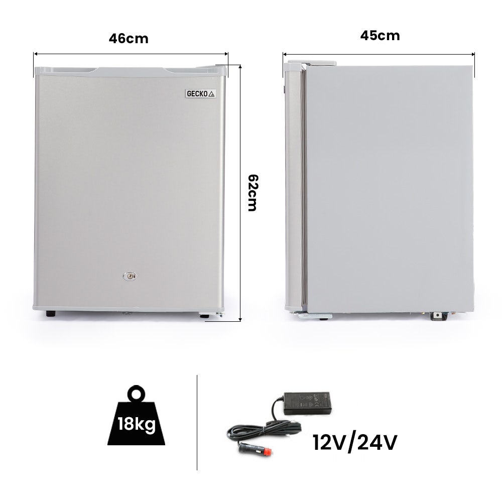 GECKO 70L Portable Bar Fridge and Freezer 12V/24V for Camping, Caravans, Silver 12