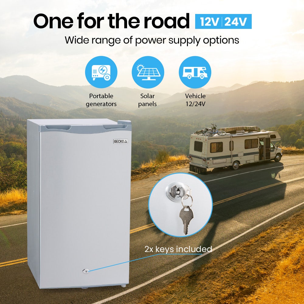 GECKO 95L Portable Upright Fridge and Freezer, 12V/24V for Camping, Caravans, Silver 4