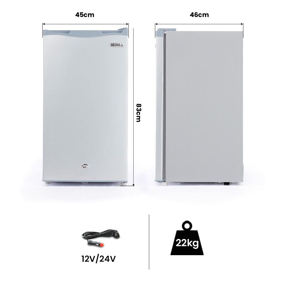 GECKO 95L Portable Upright Fridge and Freezer, 12V/24V for Camping, Caravans, Silver 12