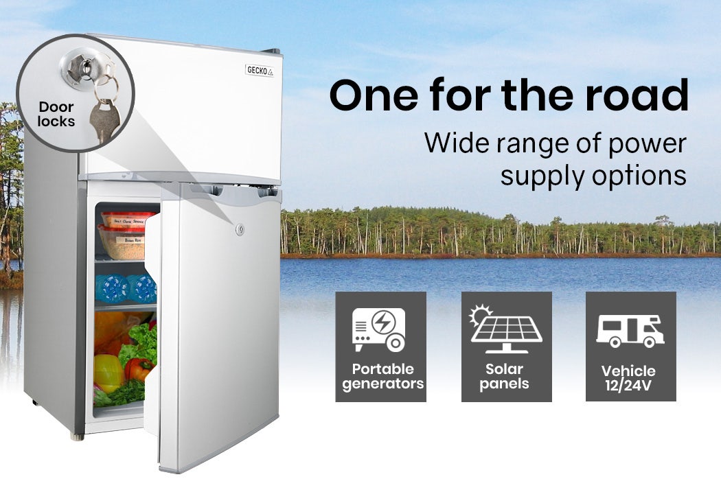 GECKO 95L Portable Upright Fridge, 12V/24V for Motorhome, Caravan, Silver 11