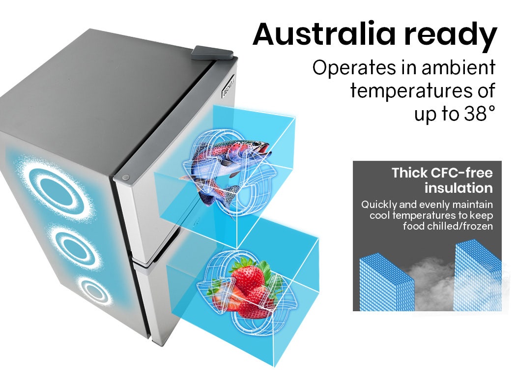 GECKO 95L Portable Upright Fridge, 12V/24V for Motorhome, Caravan, Silver 12