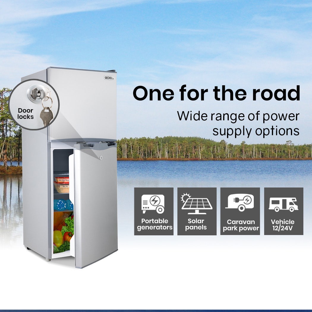 GECKO 125L Portable Upright Fridge, 12V/24V for Motorhome, Caravan, Silver 9