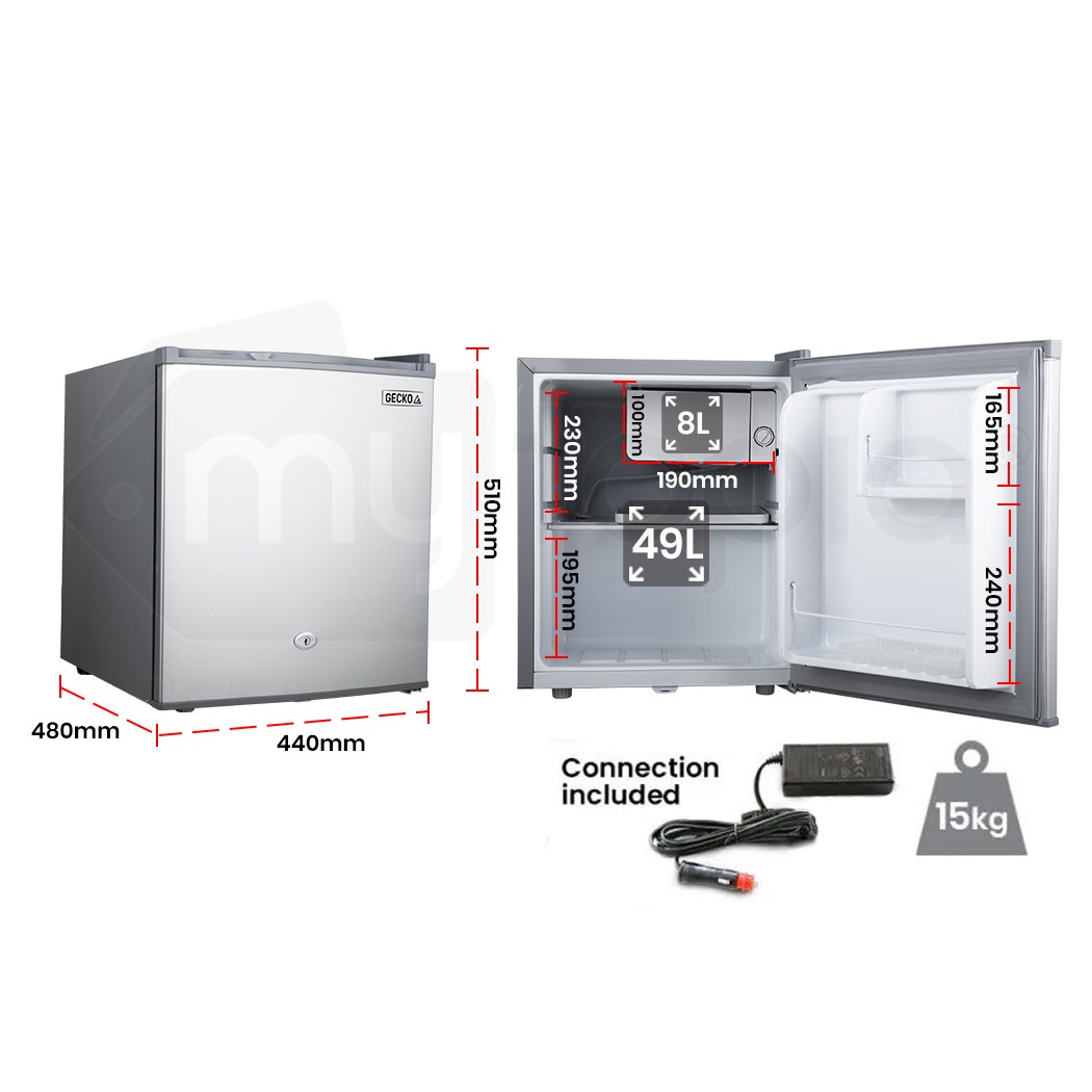 GECKO 57L Portable Camping Bar Fridge with Freezer 12V/24V, Silver 9