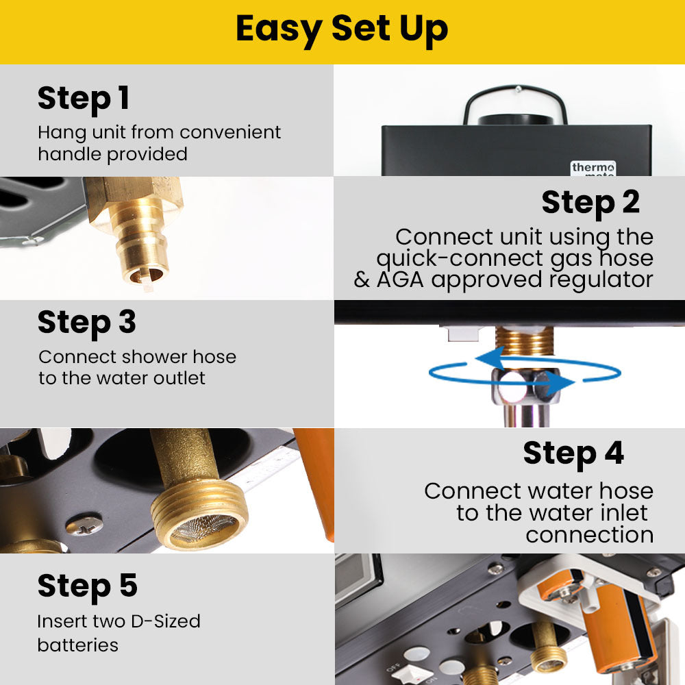 Thermomate Portable Gas Outdoor Camping Hot Water Heater System, with 12V Pump, Shower Head, Black 8
