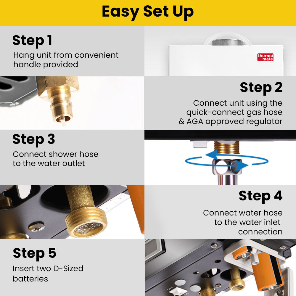 Thermomate Portable Gas Outdoor Camping Hot Water Heater System, with 12V Pump, Shower Head, White 8