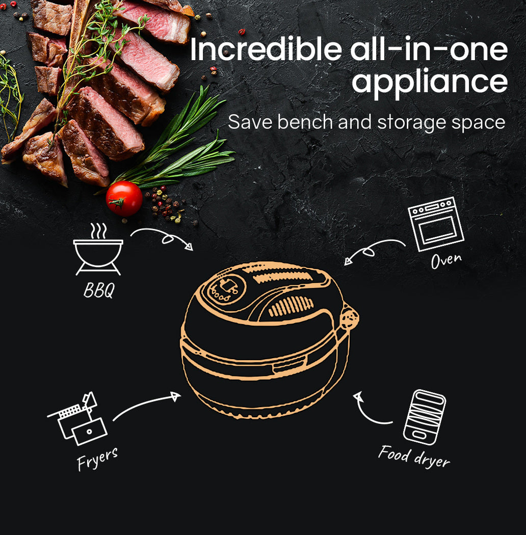 EUROCHEF 10L Electric Digital Air Fryer with Rotisserie, Rotating Fry Basket, Rack and Tongs, White 3
