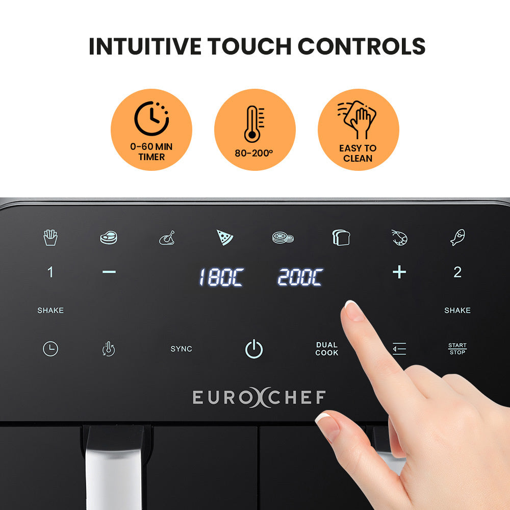 EuroChef 9L Dual Zone Air Fryer, Electric Digital Airfryer Twin Drawers, Black/Silver 4