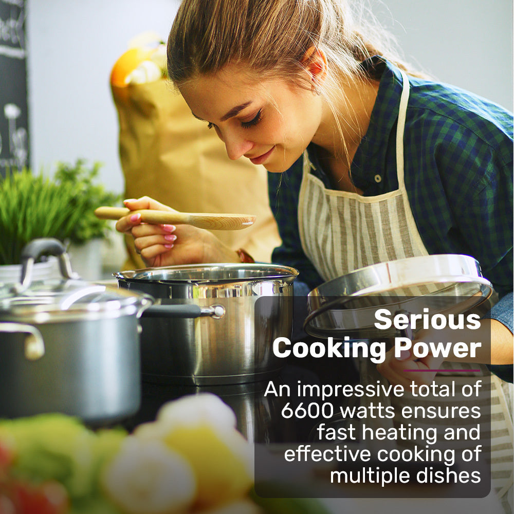 EuroChef 60cm 4 Zone Ceramic Cooktop, 6600W Electric, FlexiZone Adjustable Size Hobs, Touch Controls 5