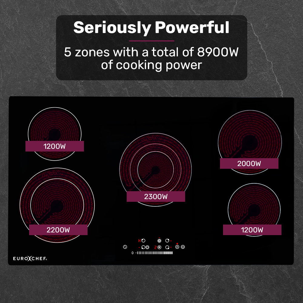 EuroChef 90cm 5 Zone Ceramic Cooktop, 8900W Electric, FlexiZone Adjustable Size Hobs, Touch Controls 4