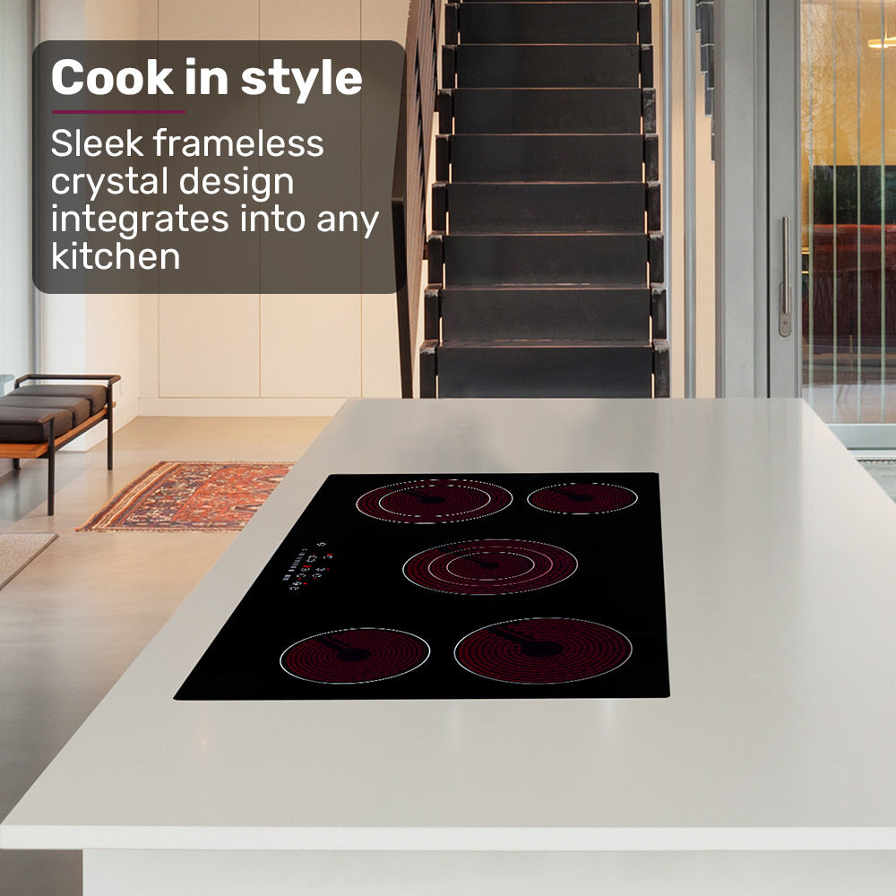 EuroChef 90cm 5 Zone Ceramic Cooktop, 8900W Electric, FlexiZone Adjustable Size Hobs, Touch Controls 5