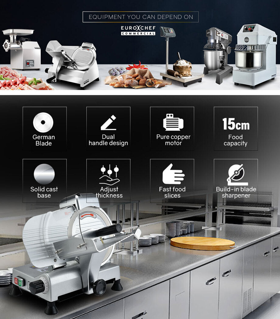 EUROCHEF 8 Inch Commercial Meat Slicer 280W Electric Food Cutting Machine, Deli Shaver Cutter 200mm 3