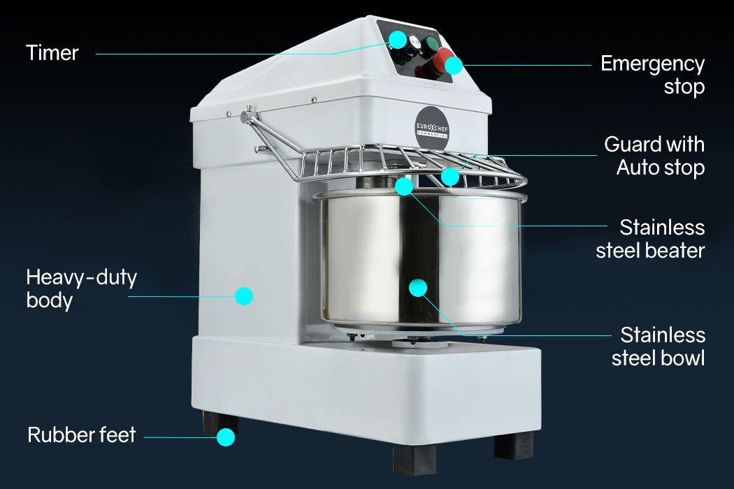 EUROCHEF 10L Spiral Dough Mixer Commercial Machine Bakery Kneader Small Litre 8