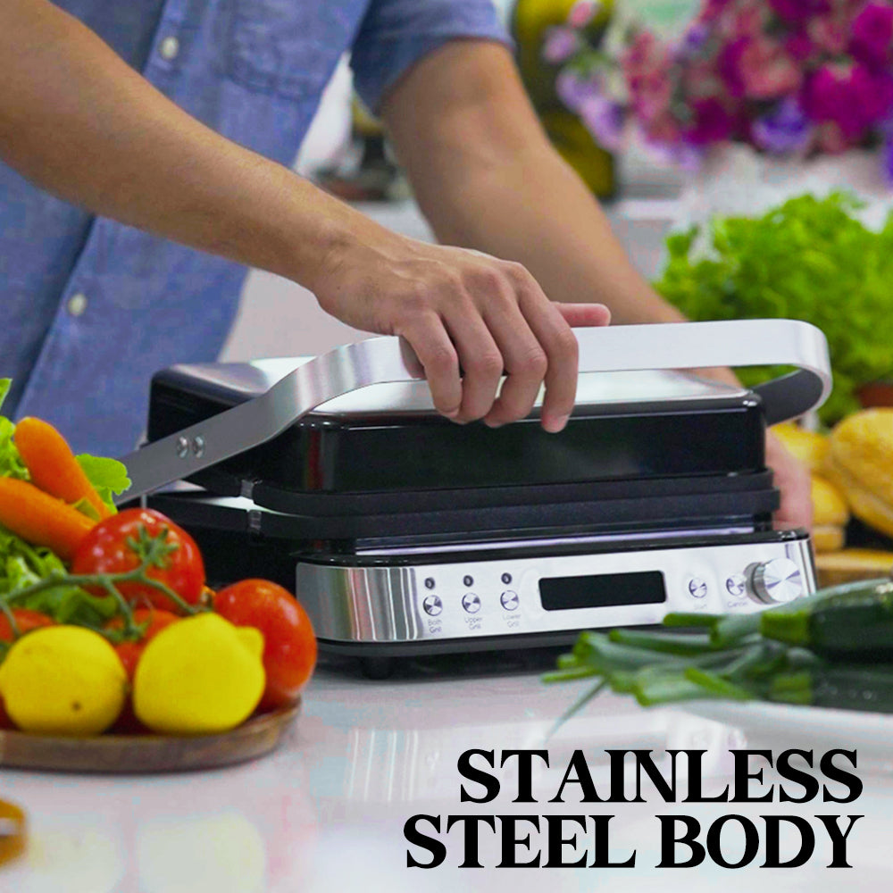 EUROCHEF Smart Multi Contact Grill Sandwich Press Panini Waffle Maker Griddle Stainless Steel 3