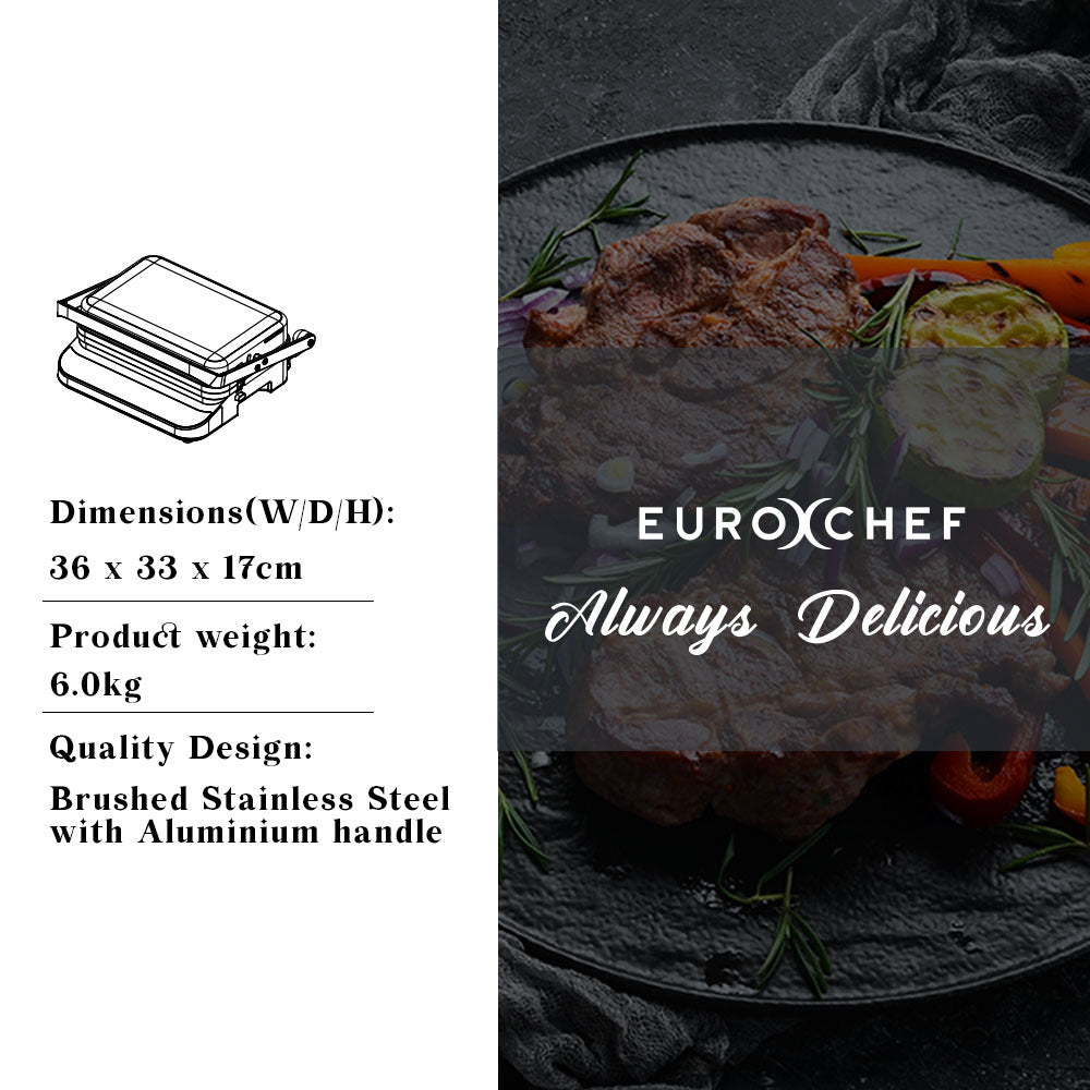 EUROCHEF Smart Multi Contact Grill Sandwich Press Panini Waffle Maker Griddle Stainless Steel 6