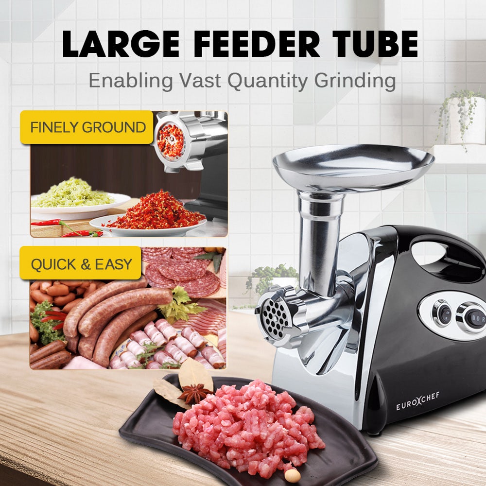 EUROCHEF Electric Meat Grinder, Stainless Steel Mincer Sausage Filler Kibbe Maker, Black 3