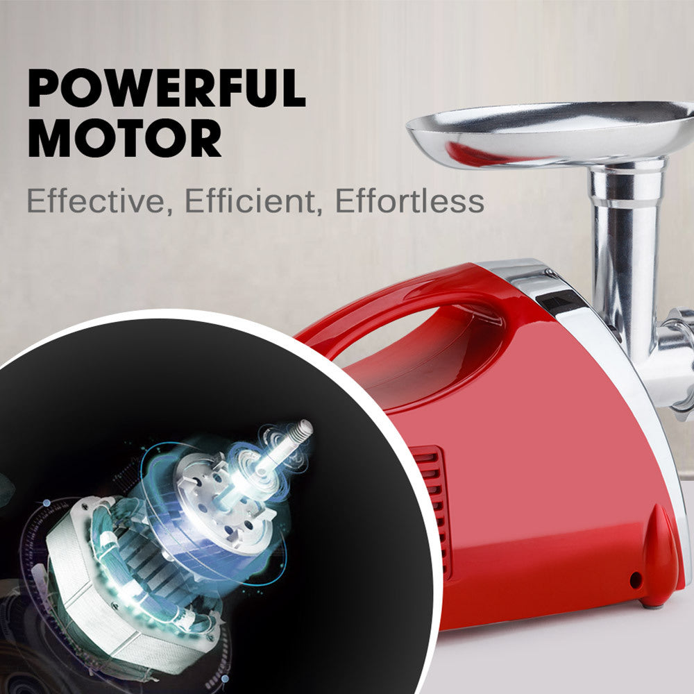 EUROCHEF Electric Meat Grinder, Stainless Steel Mincer Sausage Filler Kibbe Maker, Red 10
